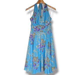 Redux Philip Dicaprio Halter Dress Floral Size 6 Blue Purple Cottagecore Fairy